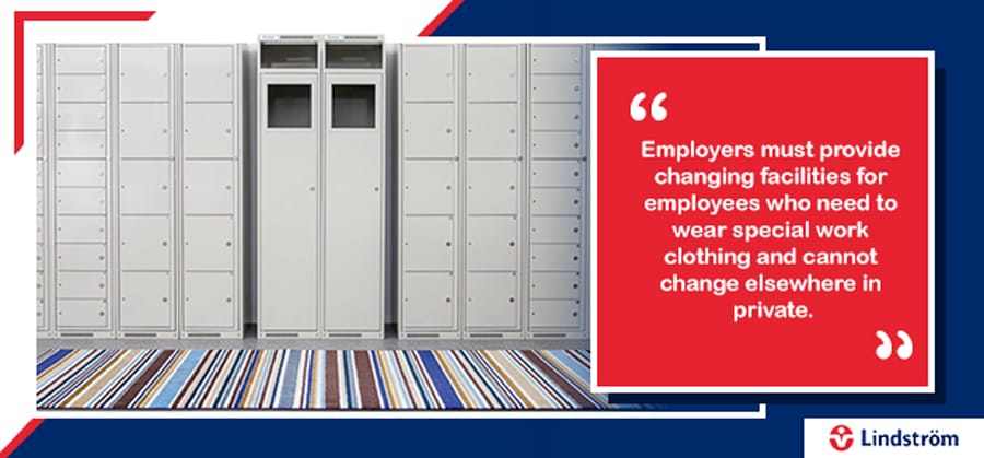 Employee locker room emphasising the need for workplace changing facilities.