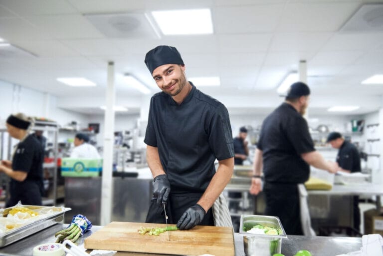 food and restaurant workwear - aprons, chef shirts, head covers